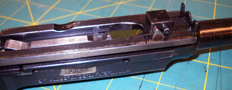 detail, m/40 upper receiver with bolt accelerator engaged